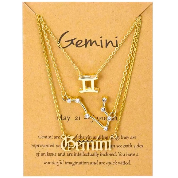 Jewelry - 3 piece zodiac Gemini link chain layered necklace set